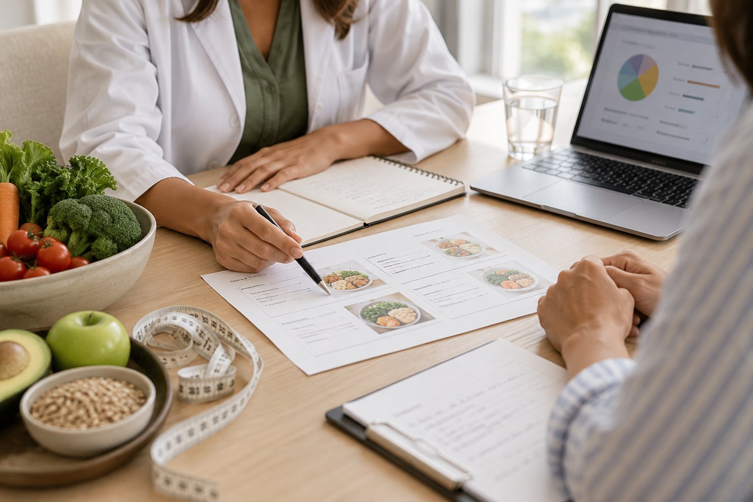 La nutritionniste présente un programme de repas pendant une consultation